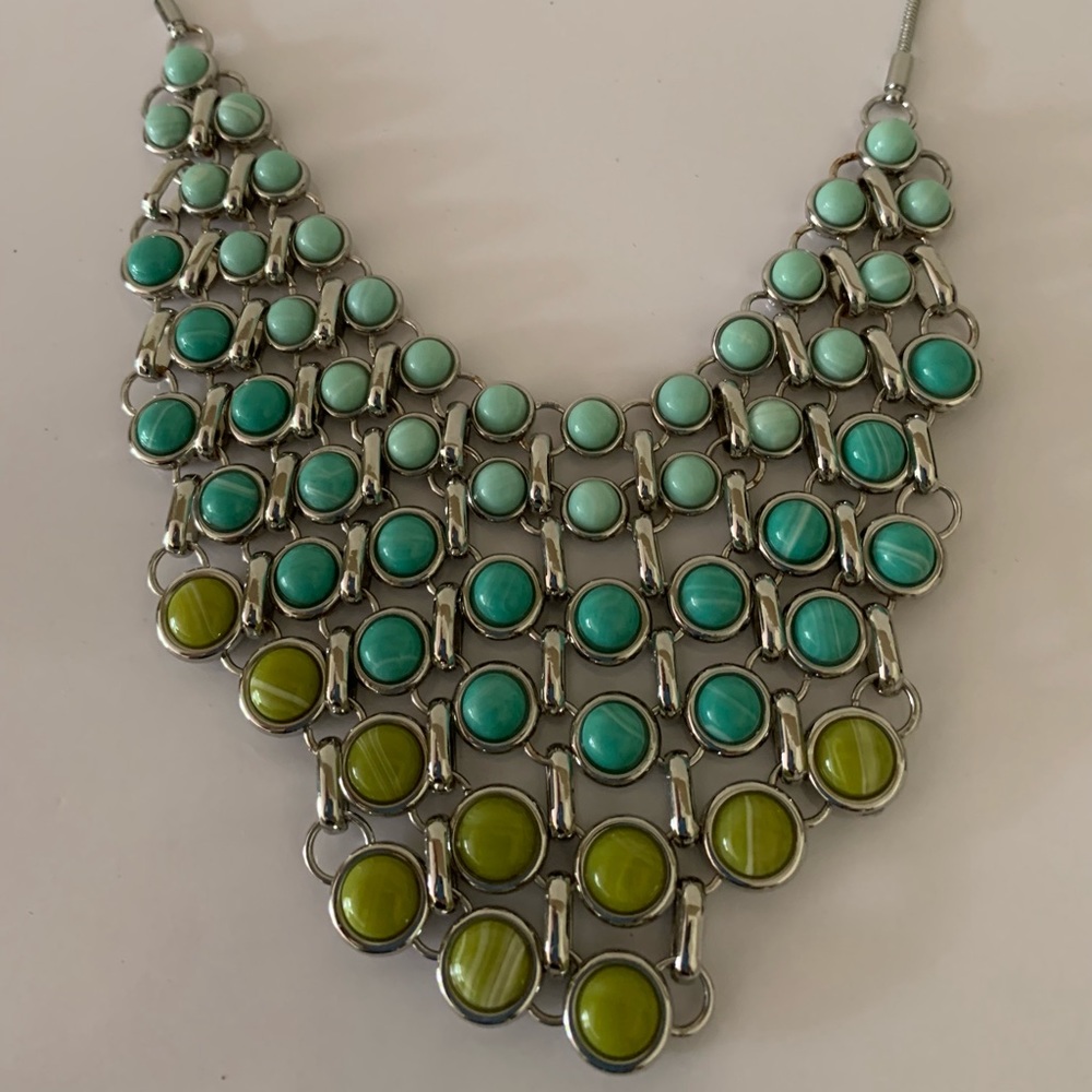Lia Sophia Three Tier Peridot Green Blue Balls Circle Drop Necklace